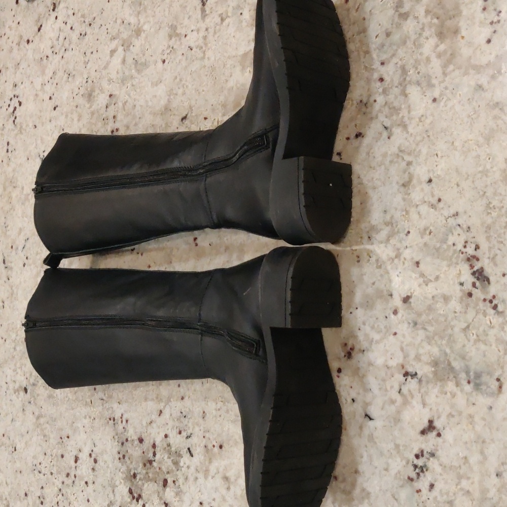 Black Leather Knee-High Boots Retro Y2K Cottagecore Winter Outdoors Block Heel - Picture 6 of 15